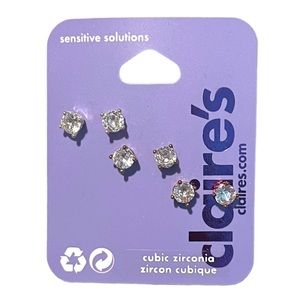 NWT Mixed Metal 5MM Cubic Zirconia Round Stud Earrings - 3 Pack
